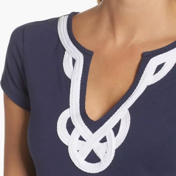 Lilly Pulitzer Brewster Navy Knit Dress with White Border Neckline - Picture 2 of 9